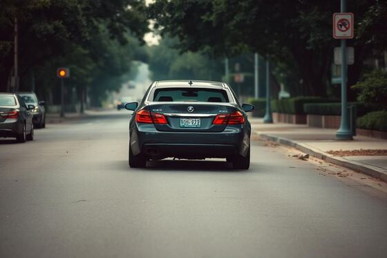 Car with rear-end collision damage on a city street